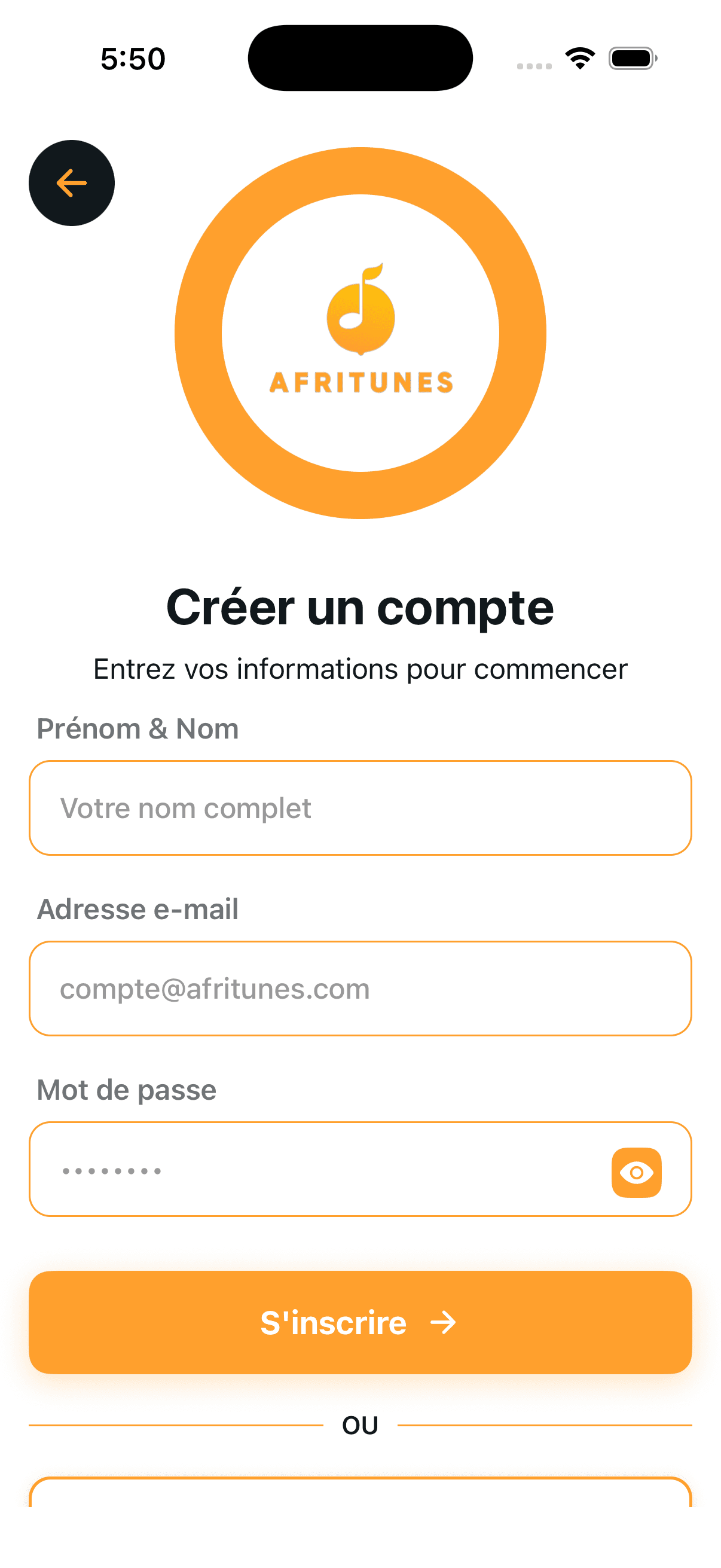 Interface iOS AfriTunes - Découverte